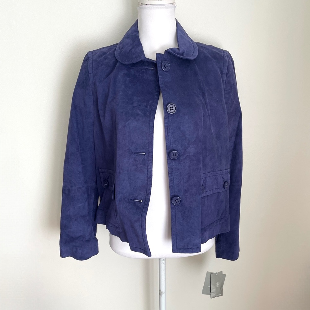 NWT Purple Suede Leather Jacket Liz Claiborne Size Petite Large